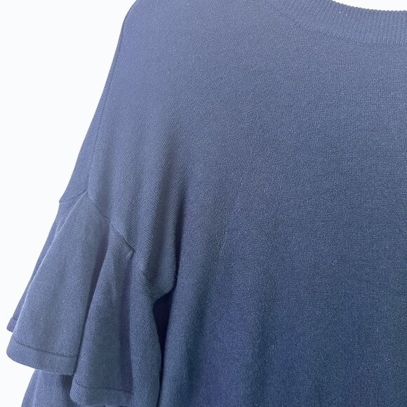 Olivaceous Teal Green Ruffled Sleeve Knit Dress With V-Neck Back & High Neckline - Picture 10 of 16